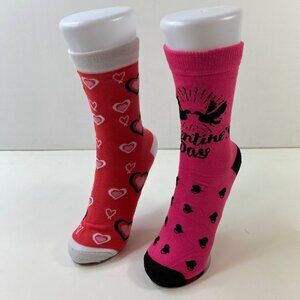 Womens Valentines Day Socks 2-Pack - Hearts Cupid Fun Design Pink/Red Crew Sock